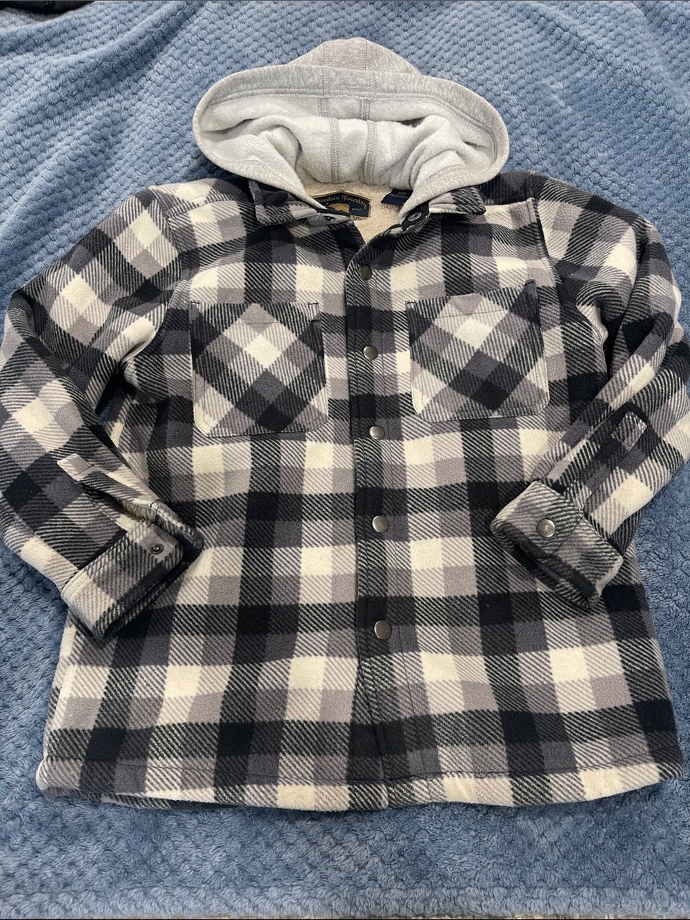 Kids Black & White Plaid Hooded Shacket